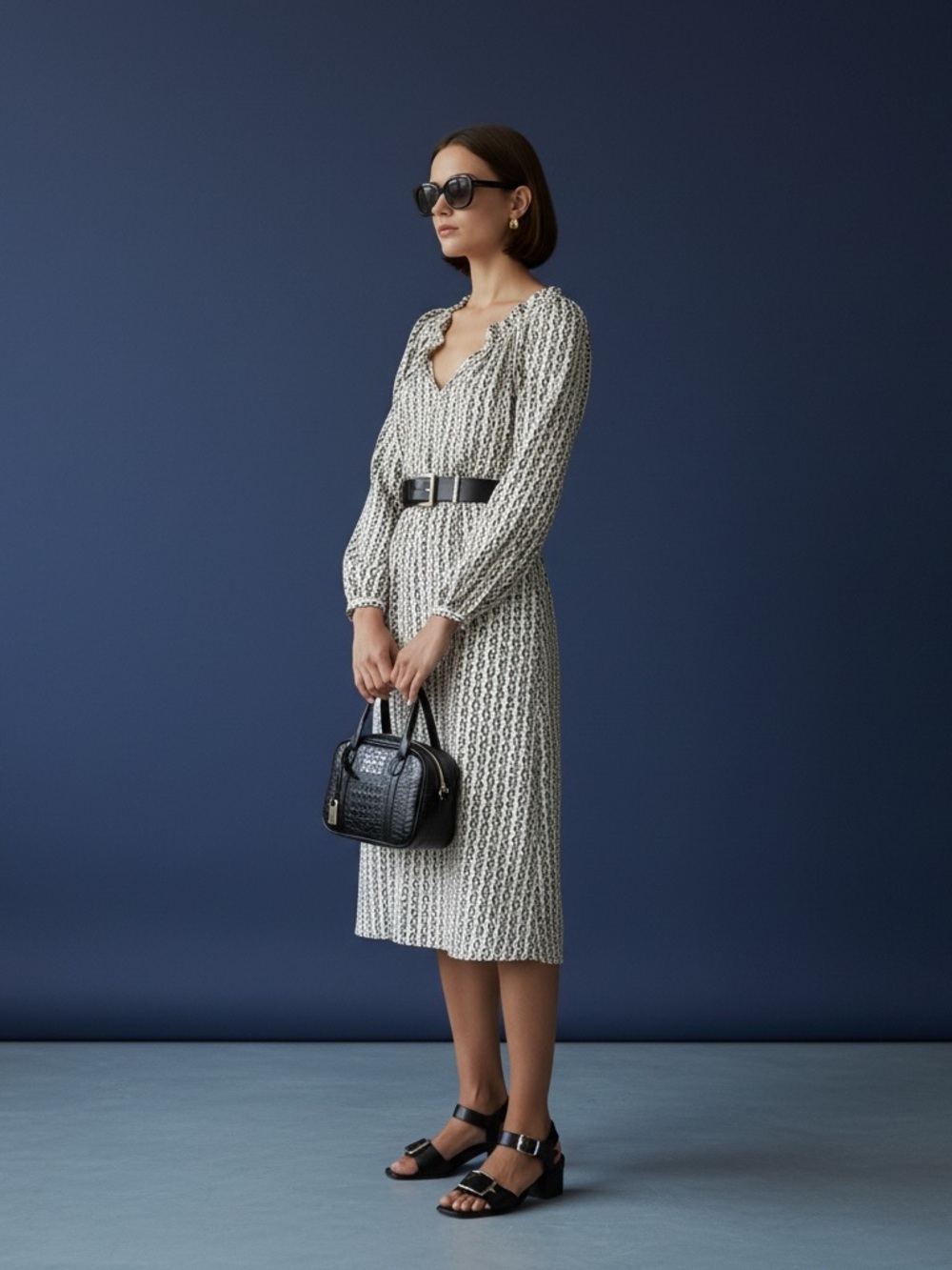 J. Crew‎ Ruffleneck midi dress in vintage links print New with Tags No Waist Tie